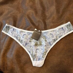Cristina Laia Blue Embroidered Thong Panty L NWT